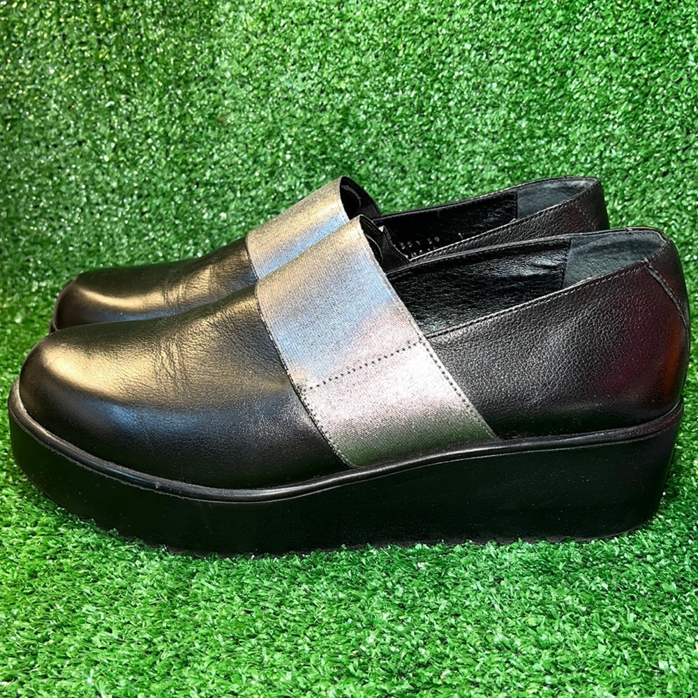 WOJAS WOMEN BLACK LEATHER WITH METALLIC WEDGE SIZE 39